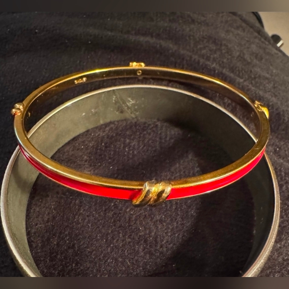 Vintage Red and Gold Tone Monet Bangle Bracelet Size Medium